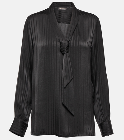 Loro Piana Kya Ocean Striped Silk Tie-neck Blouse In Black