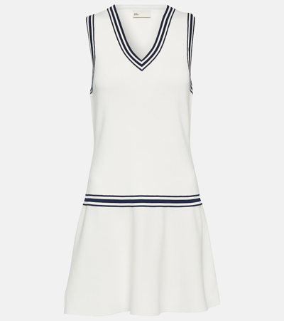 Tory Sport Tory Burch Tech Knit V-neck Tennis Dress In Snow White/tory Navy