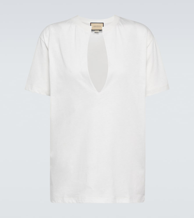 Autry Plunge-neck Cotton-jersey T-shirt In White