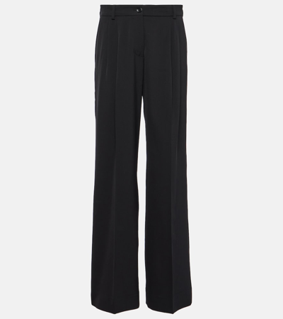 Dolce & Gabbana Pleated Wool-blend Wide-leg Trousers In Black