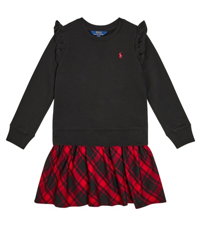 Polo Ralph Lauren Kids' Checked Cotton-blend Sweatshirt Dress In Black