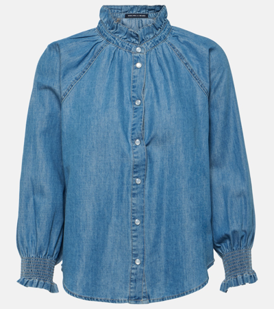 Veronica Beard Calisto Ruffled Cotton And Lyocell-blend Chambray Shirt In Cornflower