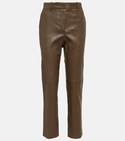 Joseph Coleman Mid-rise Straight Leather Pants In Brown