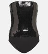 Alexandre Vauthier Sequin-embellished Bodysuit In Black In Black