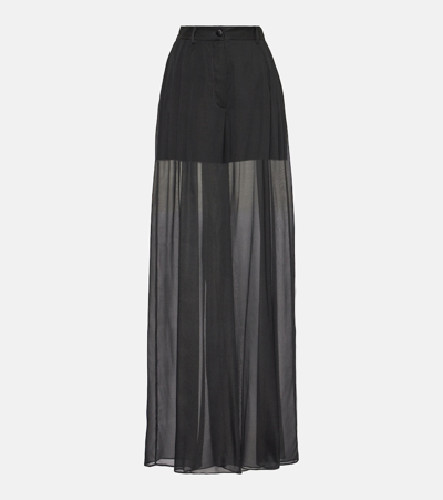Dolce & Gabbana High-rise Silk-blend Wide-leg Trousers In Black