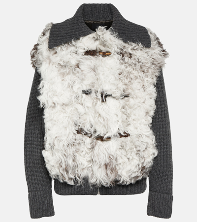 Alanui The Big Chill Shearling And Wool Jacket In Grey