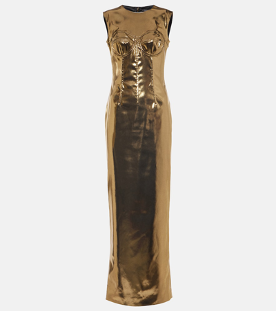 Dolce & Gabbana Foiled Satin Maxi Dress In Gold