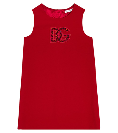 Dolce & Gabbana Kids' Logo缀饰卡迪面料连衣裙 In Brt Red