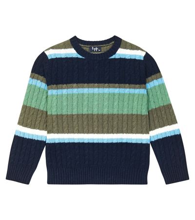 Il Gufo Kids' Striped Virgin Wool Jumper In Blau