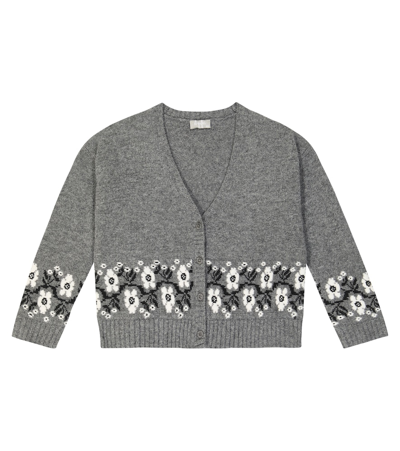 Il Gufo Kids' Intarsia Wool Knit Cardigan In Grey