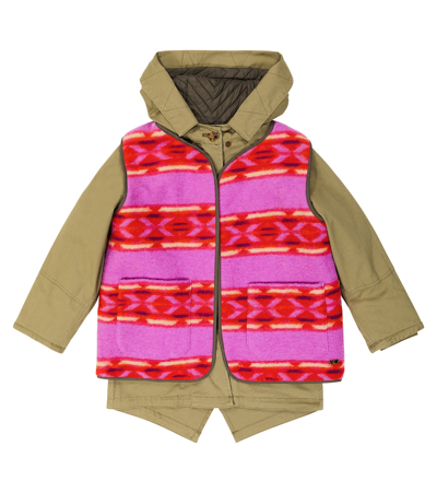 Scotch & Soda Kids' Layered Printed Cotton Coat In Pink