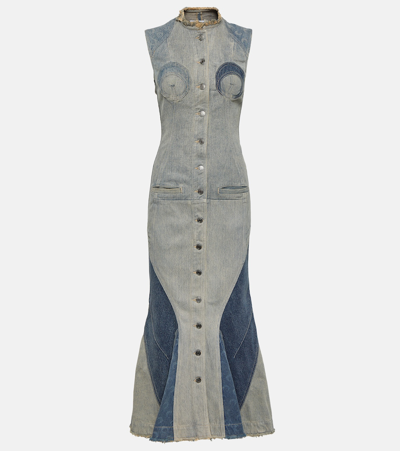 Marine Serre All Over Moon Denim Maxi Dress In Blue