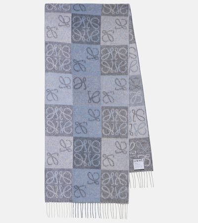 Loewe Anagram Wool And Cashmere Scarf In Blue