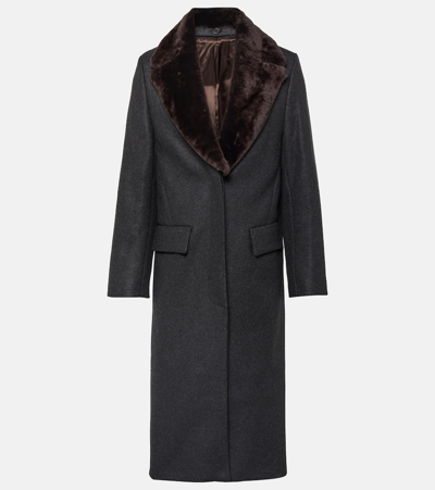 Totême + Net Sustain Shearling-trimmed Recycled Wool-blend Coat In Grey