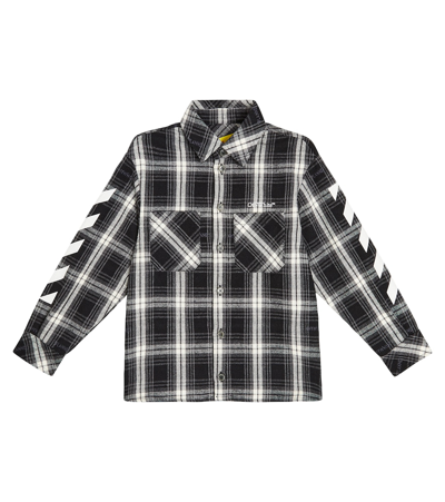 Off-white Kids' Bookish Checked Flannel Shirt In Black White