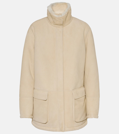 Loro Piana Voyageur Shearling-lined Suede Jacket In White