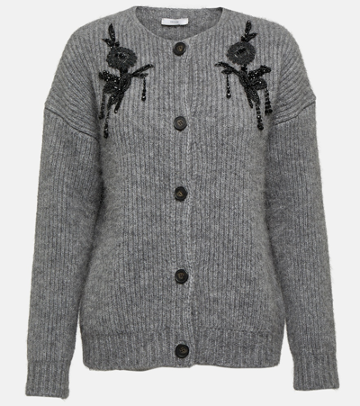 Erdem Oversized Bead-embellished Ribbed Alpaca-blend Cardigan In Gray