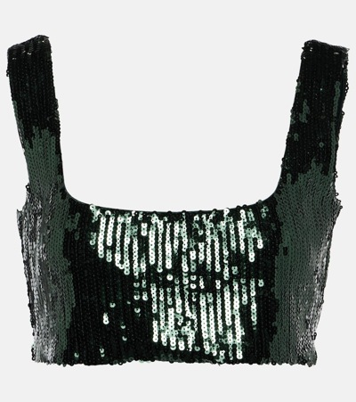 Galvan Beating Heart Sequin-embellished Crop Top In 349 Evergreen