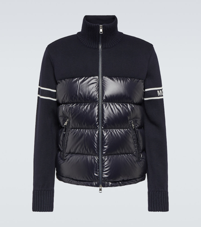 Moncler Wool Quilted Down Jacket In Blue