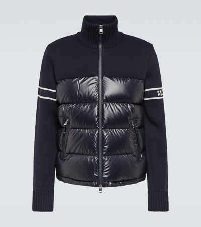 Moncler Wool Quilted Down Jacket In Navy