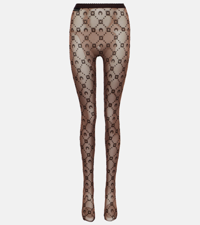 Marine Serre Monogram Flocked Sheer Mesh Tights In Black