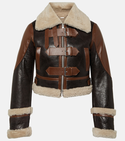 Blumarine Giacca Buckled Shearling Jacket In Brown