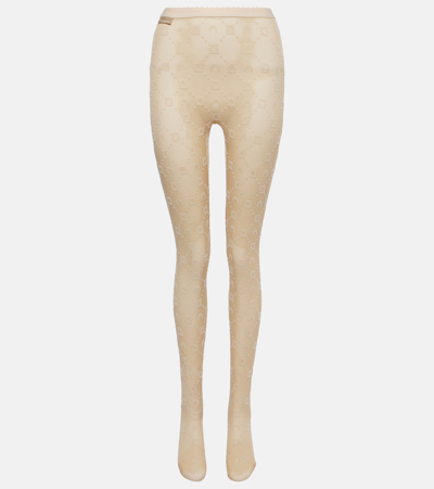 Marine Serre Moonogram Flocked Mesh Tights In Beige