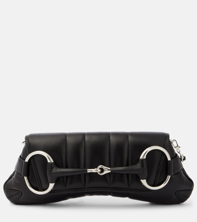Gucci Horsebit Chain Medium Leather Shoulder Bag In Black