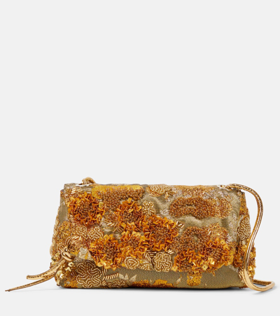 Dries Van Noten Floral Jacquard Shoulder Bag In Gold