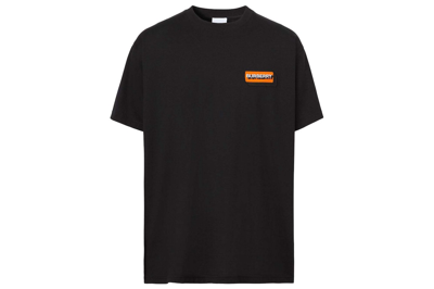 Pre-owned Burberry Logo Applique Cotton Oversized T-shirt Black/orange