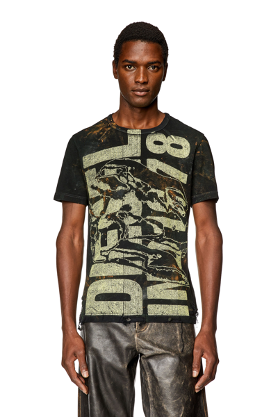 Diesel Distressed T-shirt In Waffle Knit In Multicolor