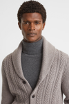 REISS ASHBURY - MINK MELANGE CABLE KNITTED CARDIGAN, XS
