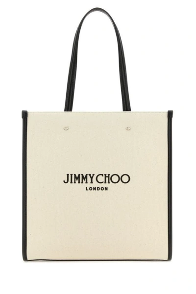 Jimmy Choo Woman Ivory Canvas N/s Tote M Shopping Bag In White