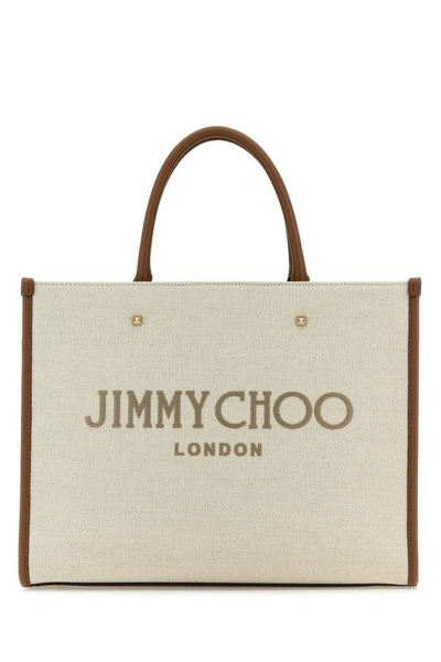 Jimmy Choo Woman Sand Canvas Avenue M Shopping Bag In Brown