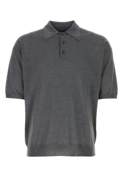 Prada Silk Short-sleeve Polo Shirt In Grey
