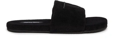 Tom Ford Velvet Effect Slippers Embroidered Logo Shoes In Black