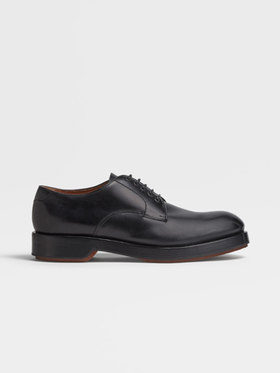 Zegna Udine Leather Derby Shoes In Black