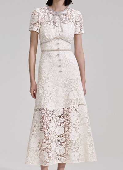 Self-portrait Floral-lace Midi Dress In Beige