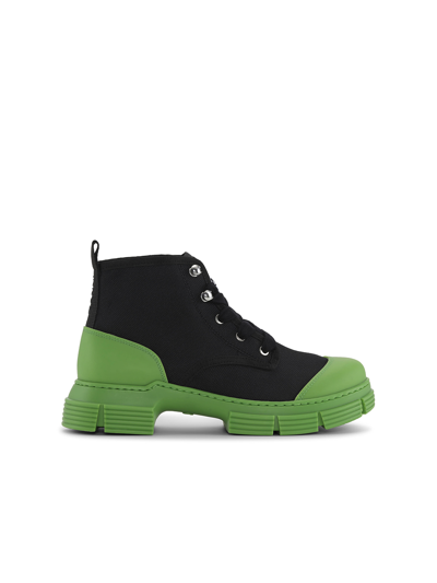 Ganni Rubber Lace Up City Boots In Black