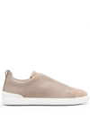 Zegna Shearling Triple Stitch Secondskin Sneakers In Grey