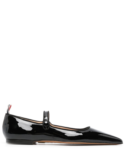 Thom Browne Pointed Thom John Flat In Soft Patent Leather In Black