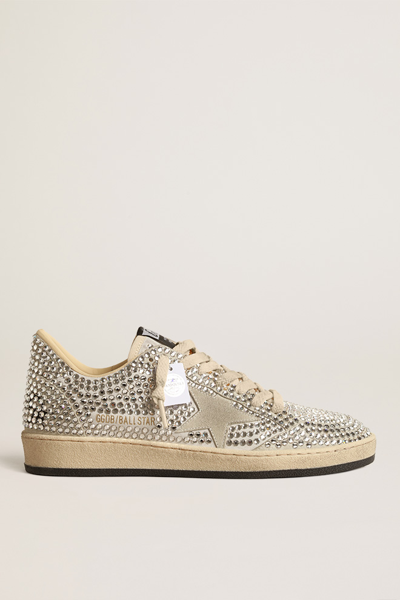 Golden Goose Ballstar Crystal-embellished Suede Sneakers In Silver