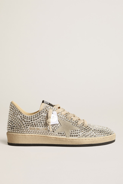 Golden Goose Ballstar Crystal-embellished Suede Trainers In Silver