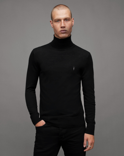 Allsaints Mode Merino Roll Neck Ramskull Sweater In Black