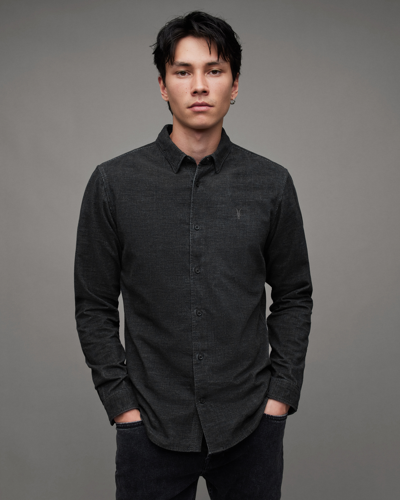 Allsaints Lorella Textured Ramskull Slim Fit Shirt In Black