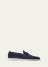 Loro Piana Summer Charms Walk Suede Loafers In Cloud Sky