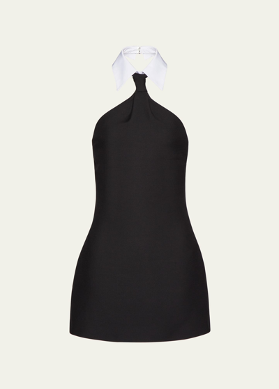 Valentino Collared-halter Crepe Mini Couture Dress In Black