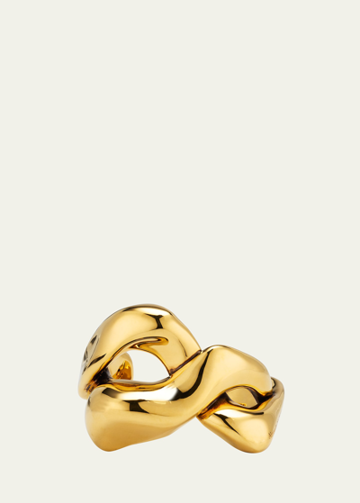 Alexander Mcqueen Antique Gold Twisted Cuff In Brass Woman In Giallohava