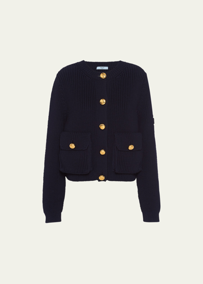 Prada Wool Cardigan In Blue