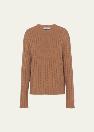 Prada Cashmere Crew-neck Sweater In Camel Brown